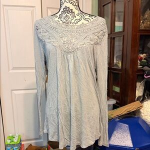 Sundance Light Gray Lace Accent Blouse